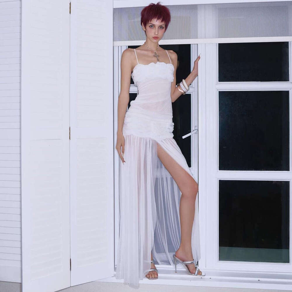 2025 Summer New Ins Style Strapless Camisole Mesh Slimming Backless Bodycon Sexy Dress 612