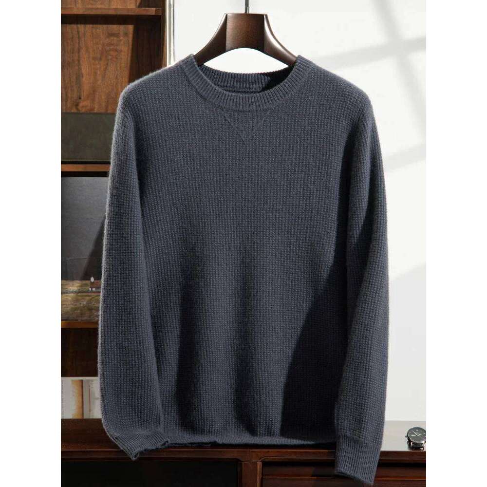 High-End Thicken 100%Goat Sweater Men' O-Neck Loose Knit Jumper Business Casual Jacquard Pullover New Cashmere Clothing MDNG