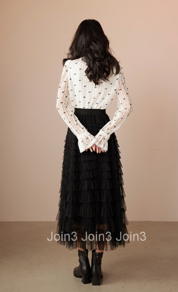 Summer New High Waist Mesh Mid-Length Skirt Fashion A-Line Skirt Versatile Black Tiered Skirt 1611