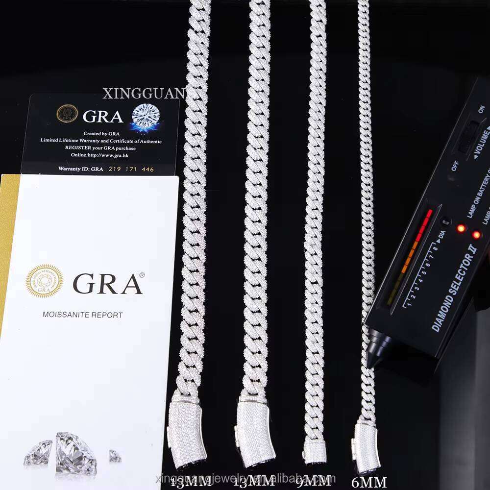 Hot Sale High Quality Hip Hop Necklace Bracelet 9MM Sier Iced Out VVS1 Moissanite Cuban Link Chain