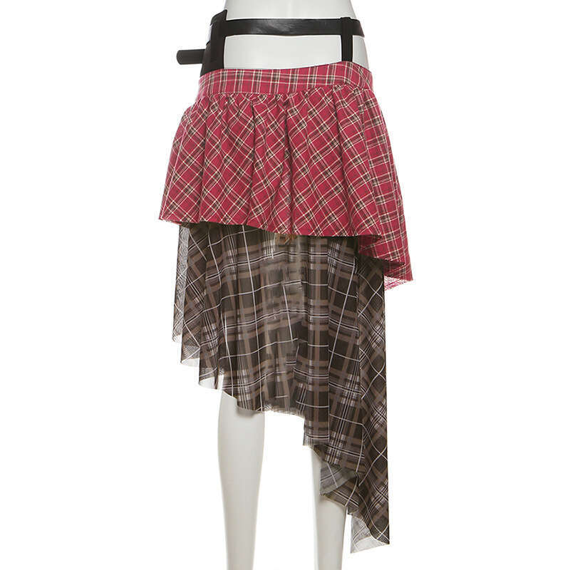 2025 Summer New Slim Fit Niche Design Plaid Irregular Versatile Women's Skirt 9b6