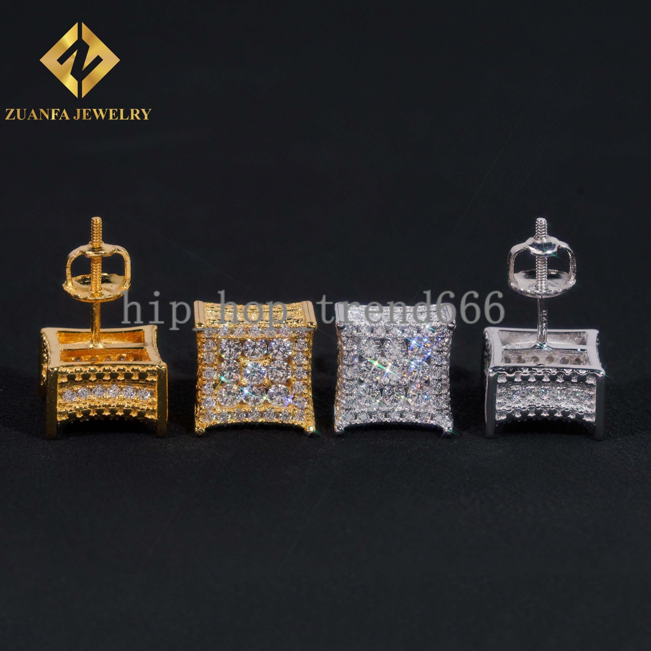 10*10mm Square Stud Earring 925 Silver Moissanite Stud Hip Hop Fine Jewelry Stud Earring for Men Women