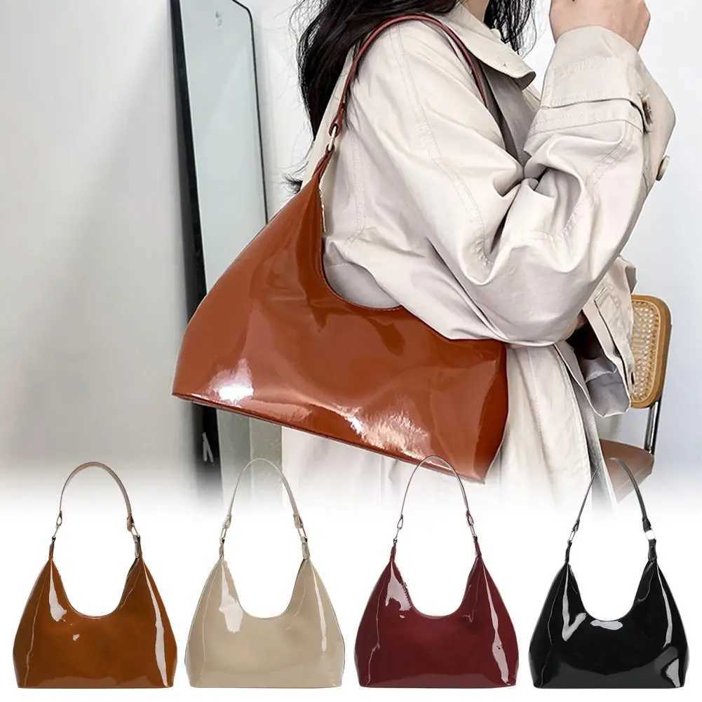 Vintage Glossy Shoulder Bag Fashion PU Leather Solid Messenger Bag Bright Women Purse Underarm Bag Face Texture Shoulder Bag T8K9 Y250725