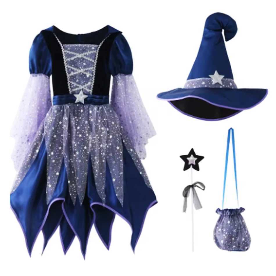 Halloween Par Costumes Witch Dress for Girls Kids Carnival Witch Costume Cosplay Dress Bag Hat Wand Suit Z250725