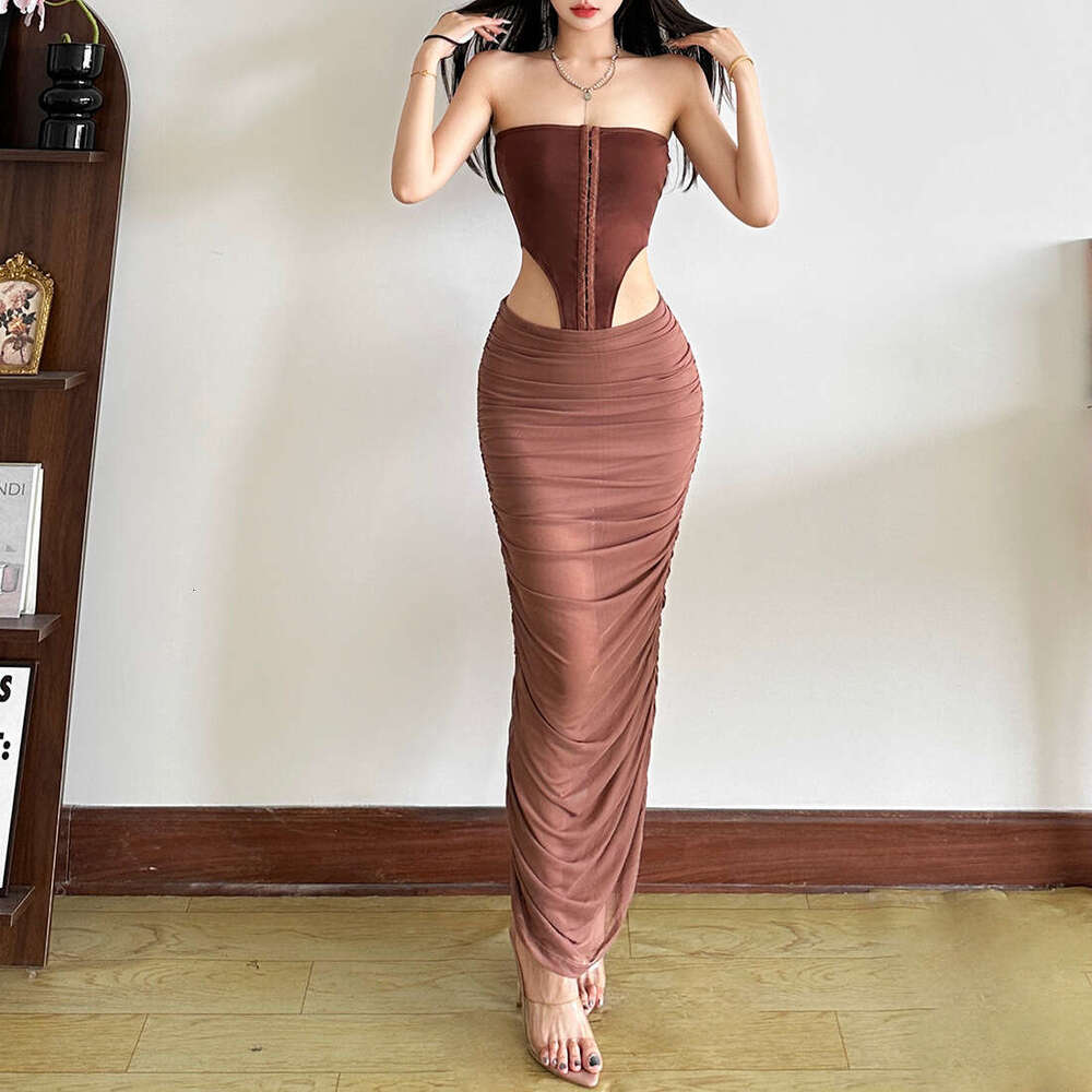 2025 Summer New Fashion Color-Block Elegant Sexy Backless Slim Fit Tube Dress for Women 2cc