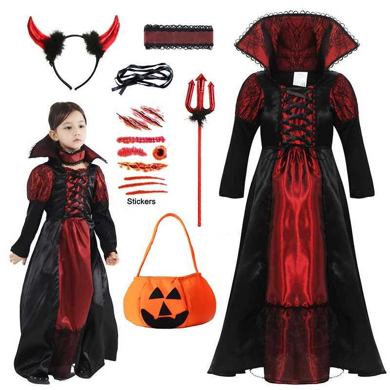 Girls Red Vampire Halloween Kids Costumes for Girl 2025 Carnival Par Prom Gown Ghost Bride Gothic Cosplay Children Clothing Z250725