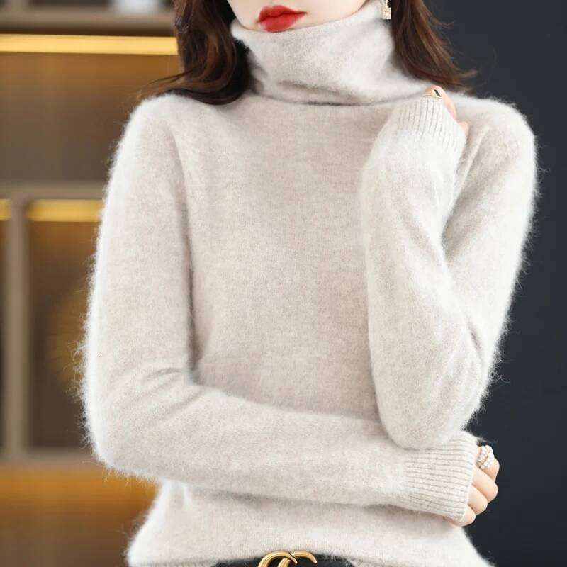 2024 Autumn/Winter New Mink Cashmere Women's Sweater Stacked Hoodie Loose Large High Collar Knitted Warm Long Sleeve MDNG