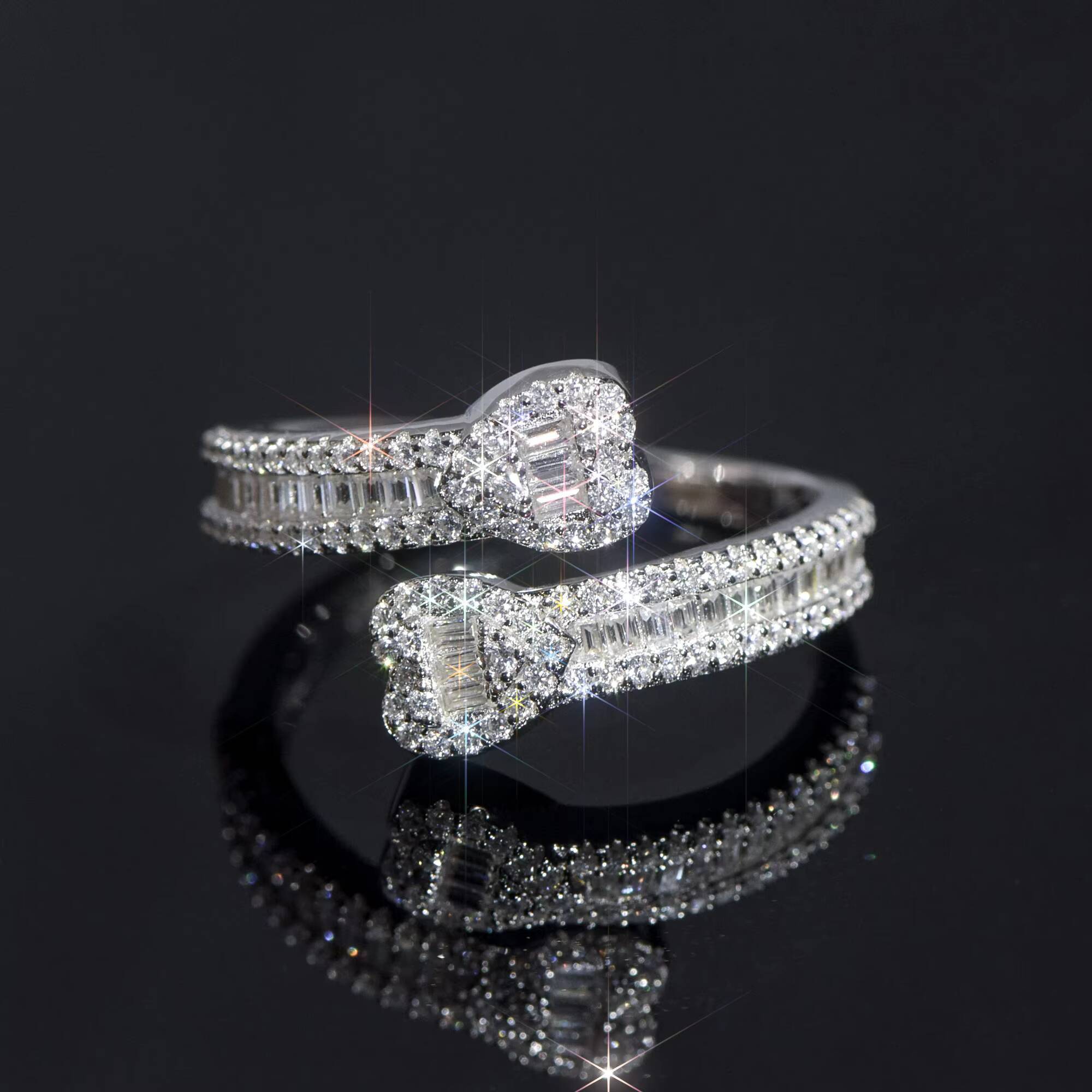 Pass Diamond Tester Iced Out D Color Moissanite Mens Double Heart Shape Baguette Ring S925 Sterling Silver Hip Hop Jewelry Gift