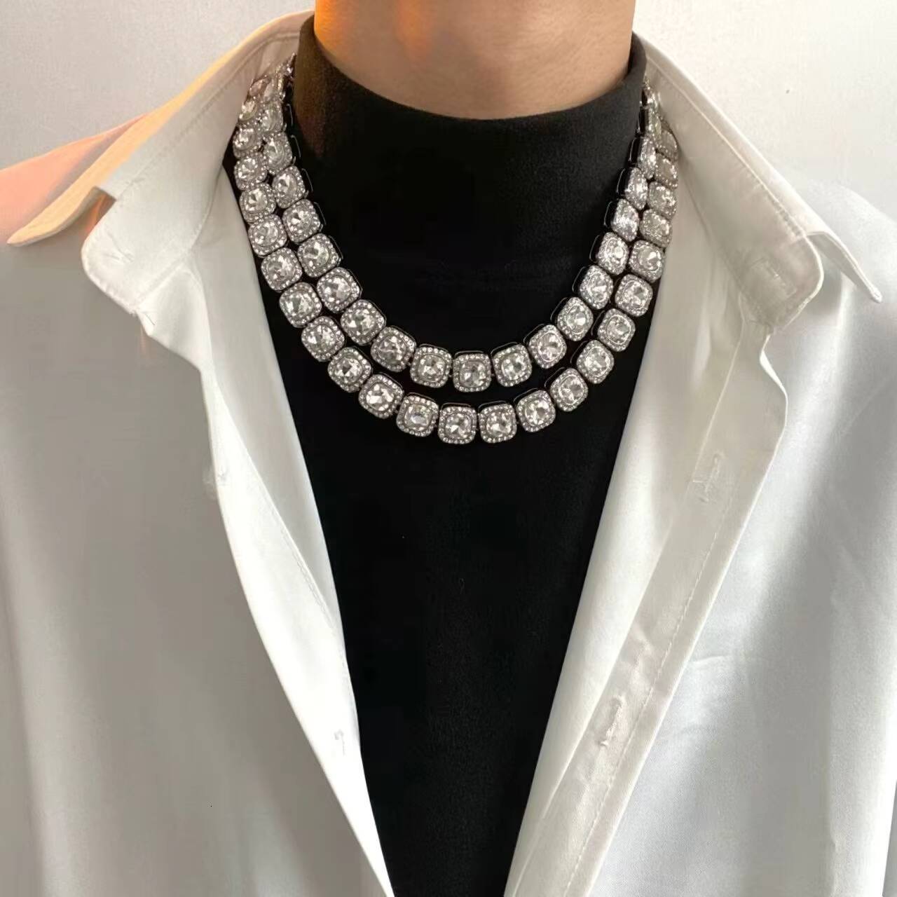 Qianjian Jewelry Custom Hip Hop Ice Out Moissanite Tennis Necklace Gold Plated Sterling Sliver 925 Outstanding Tennis Chain