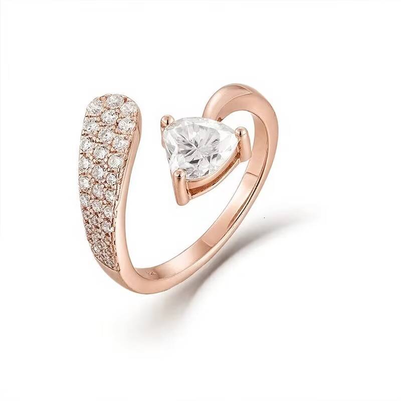 Moissanite Ring Diamond Vvs Ring Womens Fashionable and Simple Open Ring with Heart-shaped Moissanite Inlay Customization