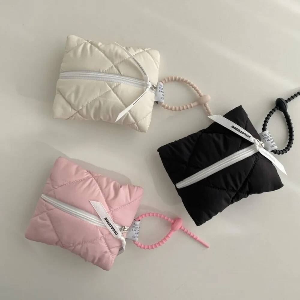 Mini Quilted Cotton Cosmetic Bag Solid Color Travel Coin Purse Soft Portable Small Storage Pouch Zipper Fashion