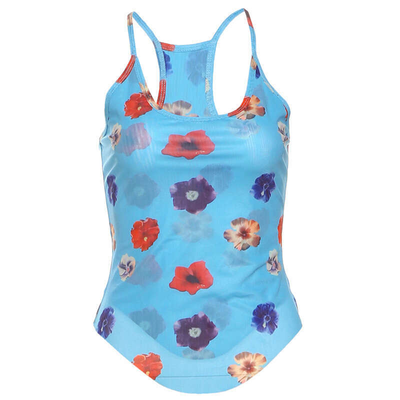 2025 New Summer Fashion Slim Fit Versatile Sleeveless Backless Plant Print Camisole for Women 2f1