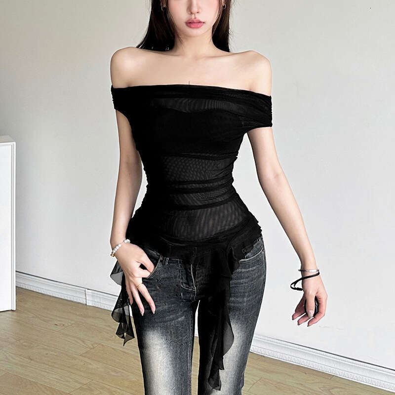 2024 Summer New Women's Solid Color Slim Street Fashion Off-Shoulder Sexy Backless Top 37e