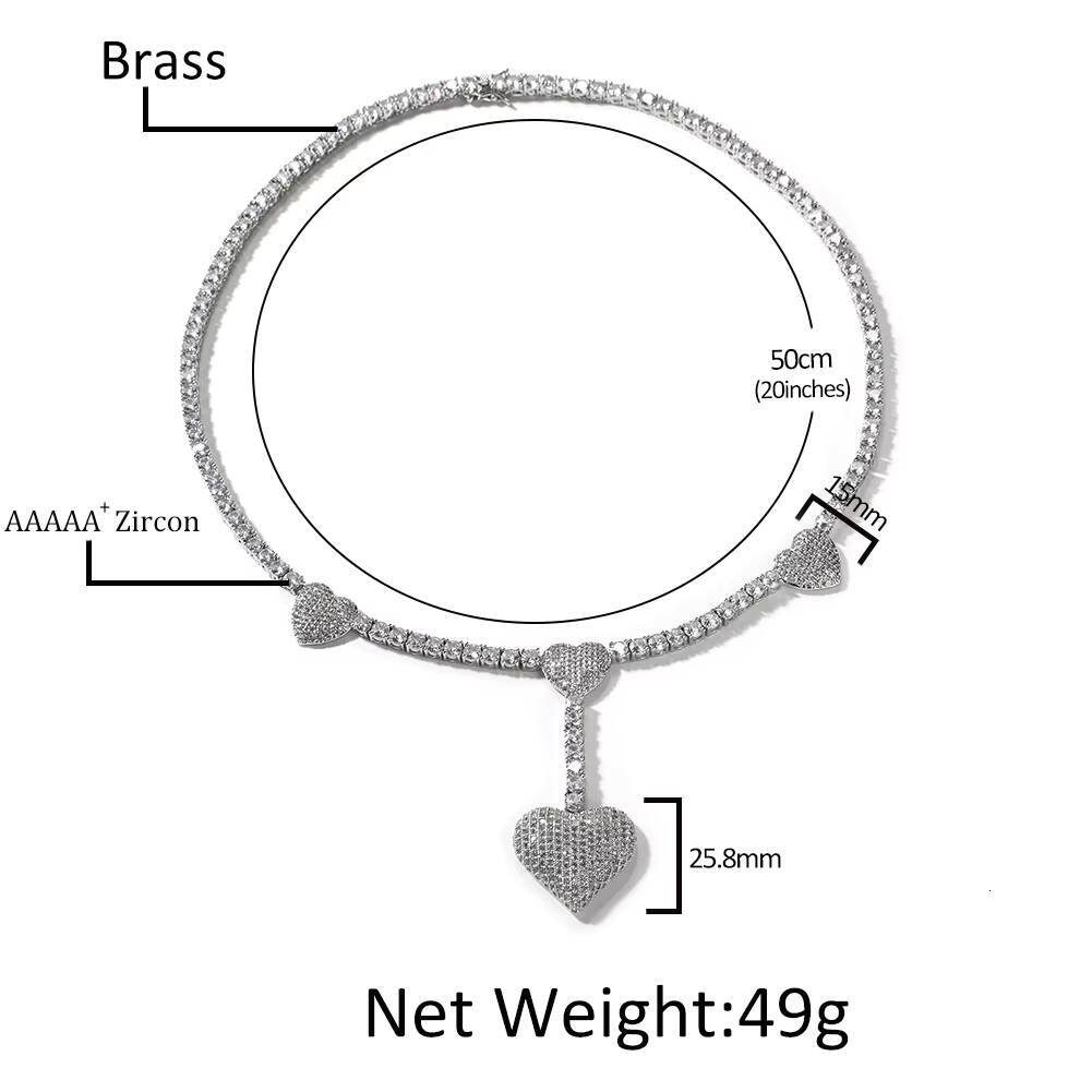 New Iced Out Tennis Chain for Heart Full Diamond Chain Necklaces CZ Tennis Valentines Day Gift Women Jewelry