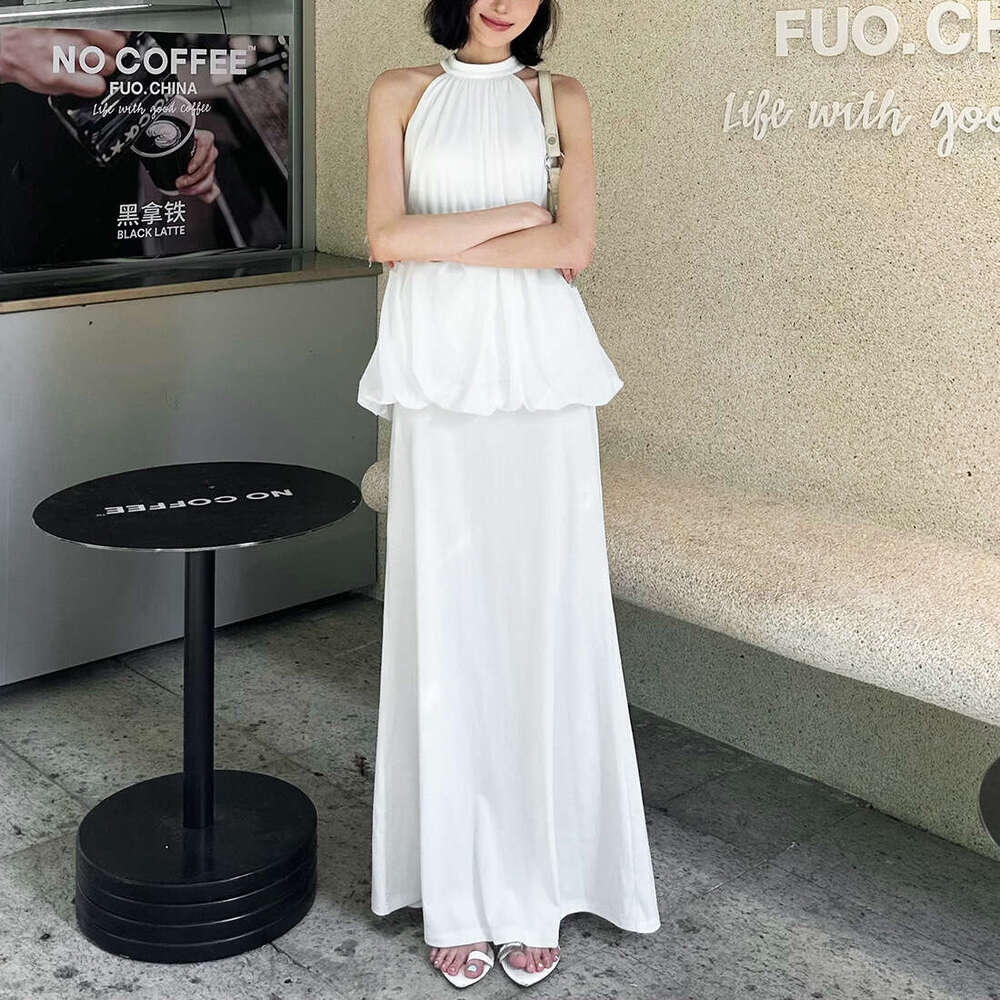 2025 Summer New Korean Style Versatile Elegant Slim Sleeveless Top High Waist Slimming Skirt for Women 16b