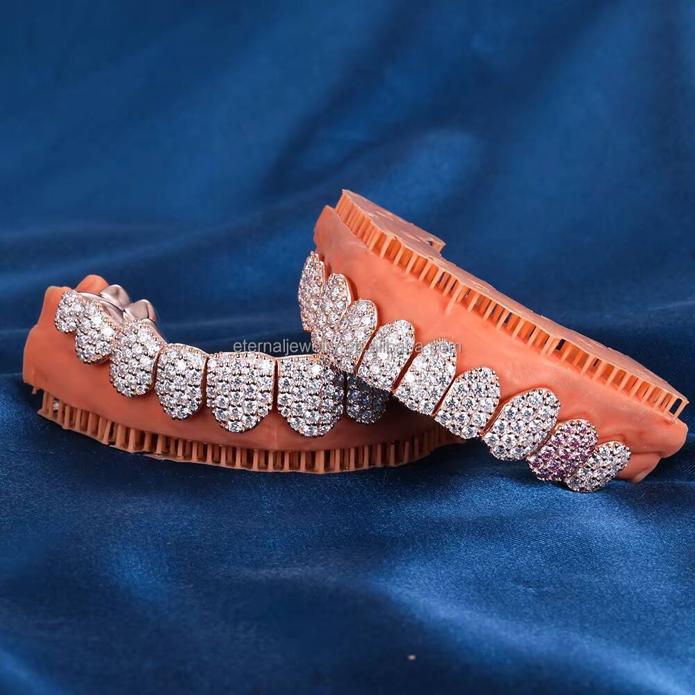100% Passed Diamond Tester Custom Perm Cut Top Bottom 4 6 8 10 S925 Silver VVS Moissanite Grillz Solid Rose Gold Teeth Grillz
