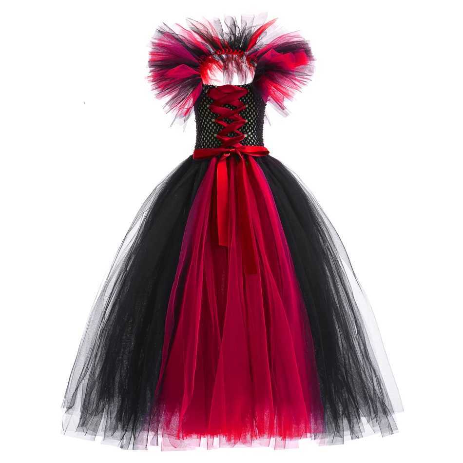 Girl Witch Dress Halloween Evil Role Playing Costume Knitted Tulle Tutu Ruffles Carnival Princess Theme Par Frocks 2023 New Z250725