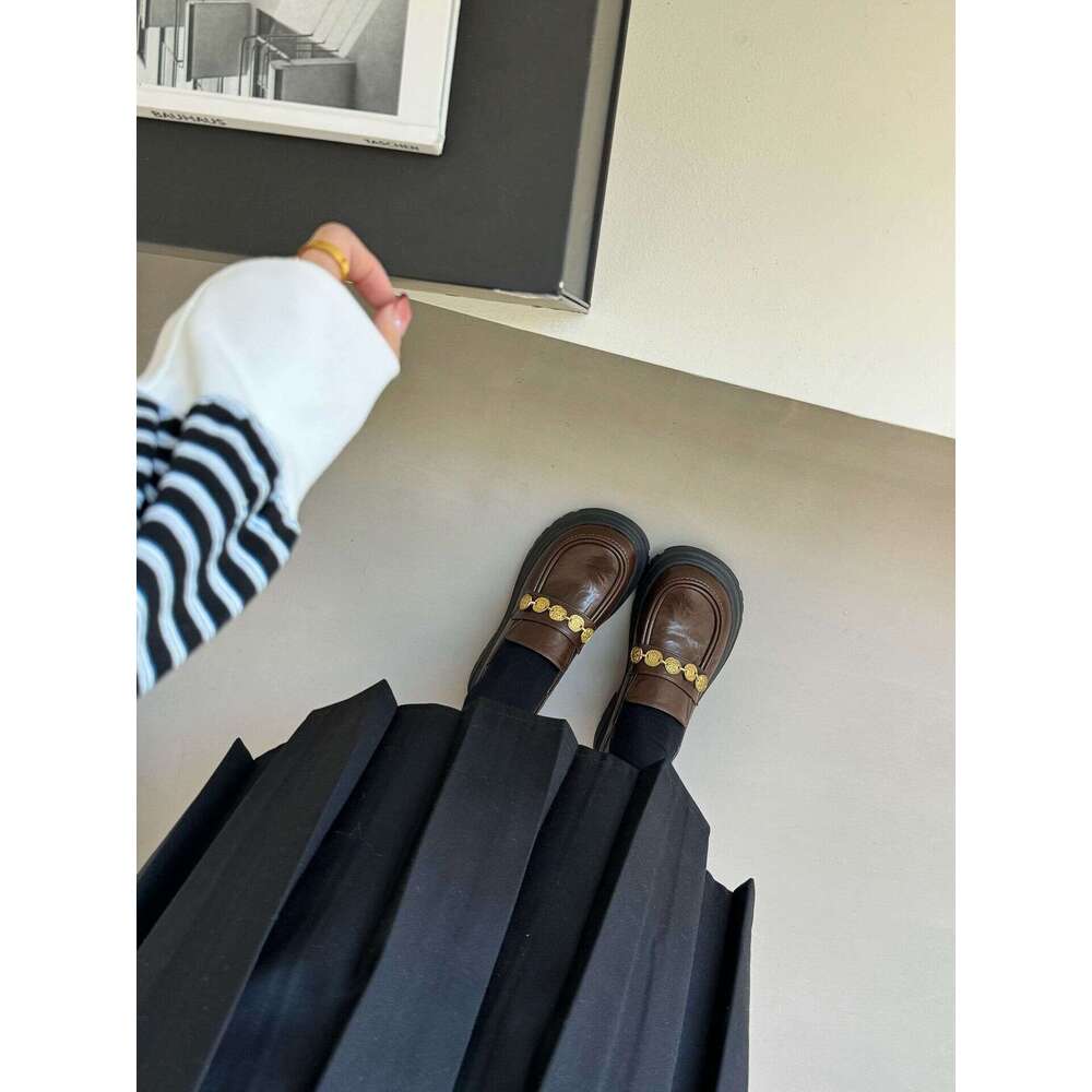 Spring New Women's Loafers Small Coin Strap British Style Leather for Women Versatile Outdoor Shoes