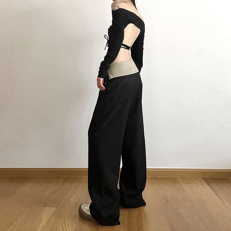 2023 Autumn New Women's Solid Color Loose Street Fashion High Waist Casual Straight Wide Leg Pants 0bb