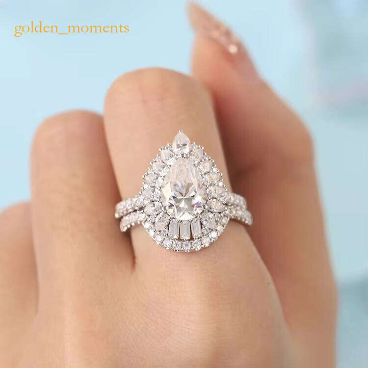 Fine Jewelry 14K Solid Yellow Gold VVS Moissanite Dia Set Wedding Ring for Women