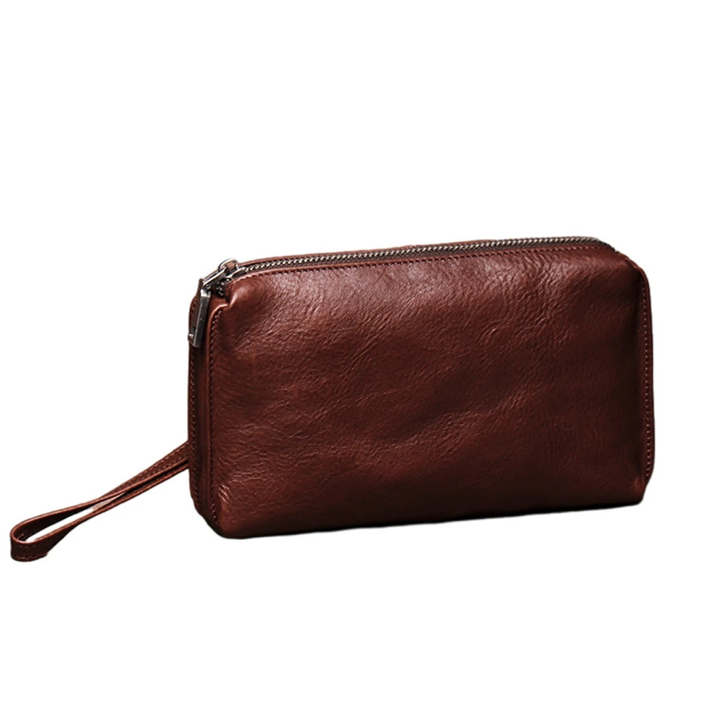 Mens Genuine Leather Large Capacity Clutch Bag Top Layer Cowhide Handbag Casual Soft Leather Long Wallet Mobile Phone Bag 250723