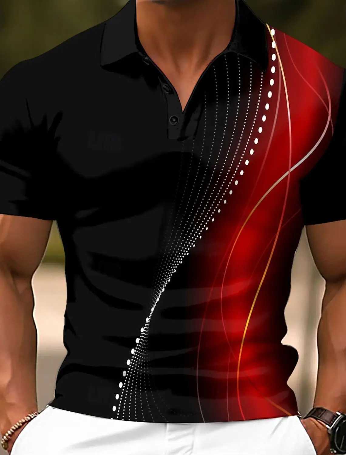 Mens Geometric Line Polo Short Sleeve Polo Shirts Collared Shirts Casual School Outdoor Daily Wear Home Wear 3D Print XJ250725