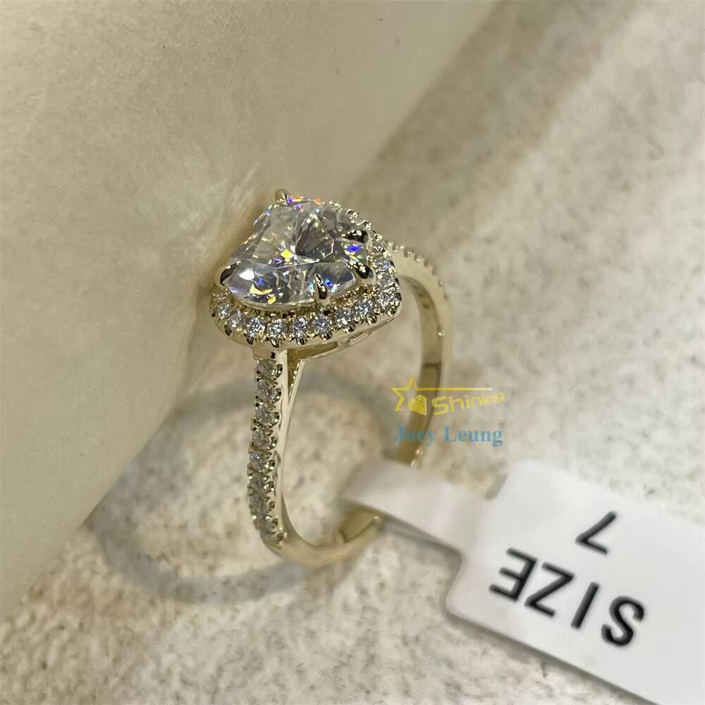 Women Jewelry Classic Wedding Ring Heart Shape Halo 2CT S925/10K Solid Gold Moissanite Ring Engagement
