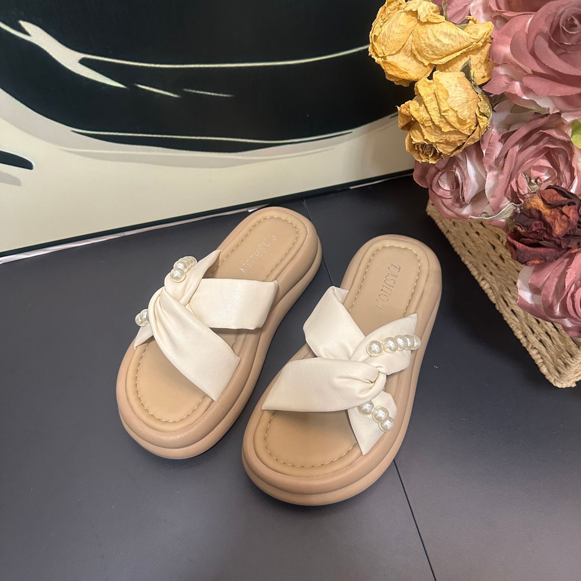 Ddmysports Platform Cross Strap For Women Summer New Fashion Comfortable Casual French Style Pearl Dress Sandals Outdoor Shoes