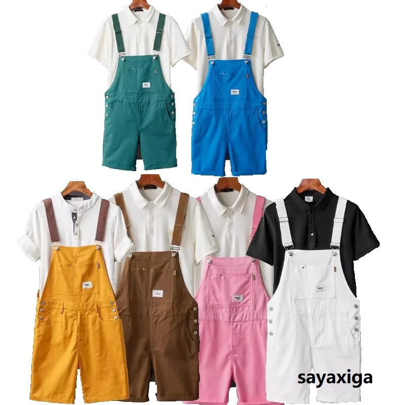 Summer Men Bib Pants Overall Short Suits Jumpsuit Trousers Plus Size 5xl Fashion Dungarees Candy Color Strap Streetwear 250725
