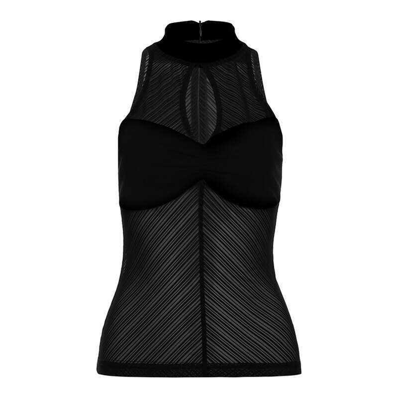 2024 Summer New Women's Fashion Sexy Round Neck Sleeveless Mesh Vest 847