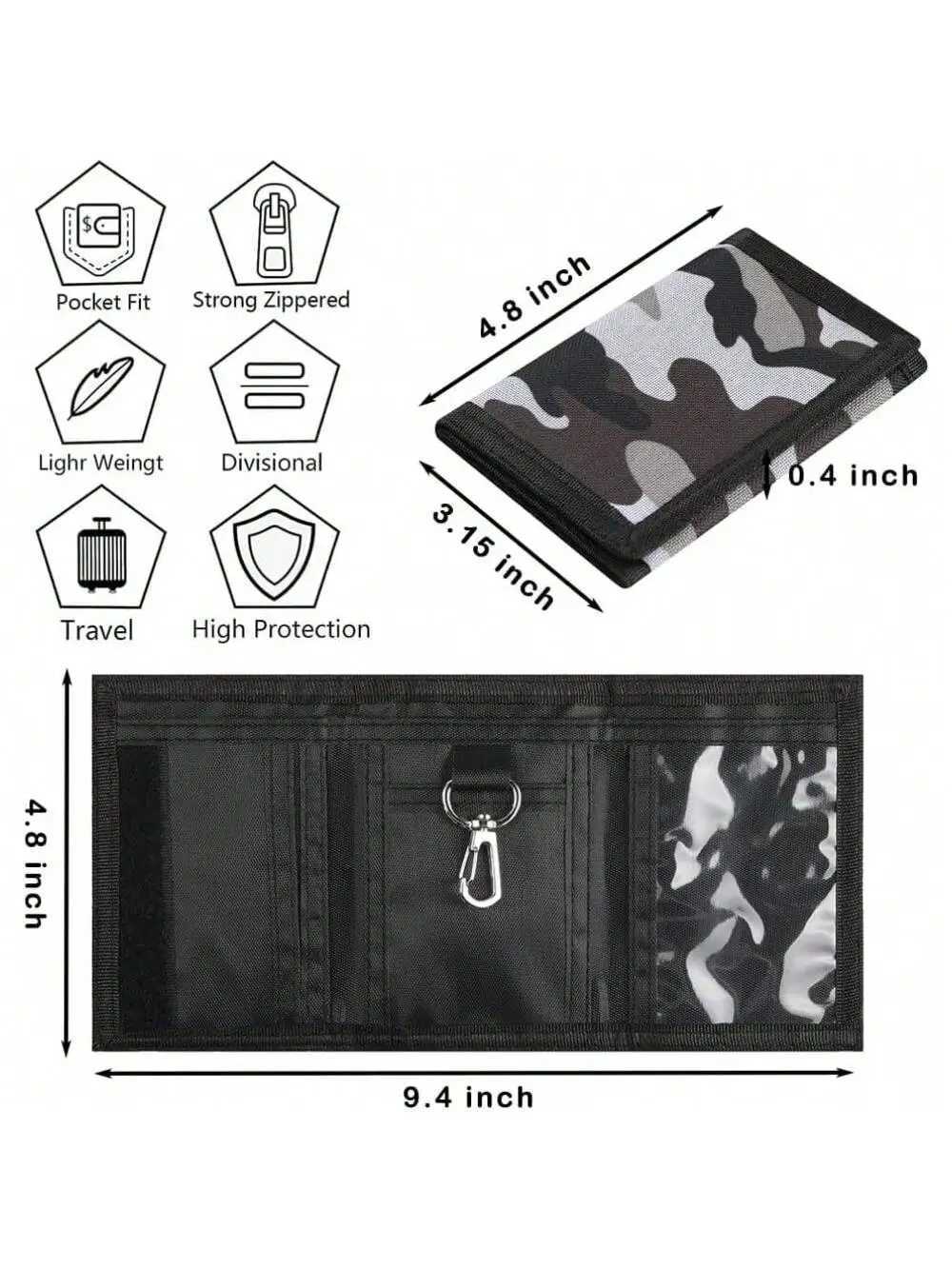 Camo Print Wallet with Lanyard for Teens Trifold Wallet for Men Women Army CaMOUflage Wallets Holder Z250725