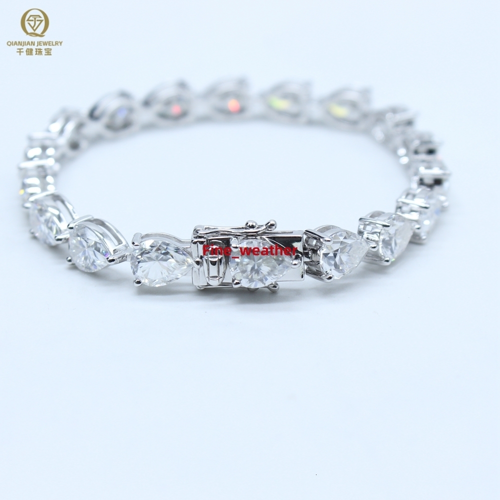 Qianjian Brand Fashion Chain 925 Silver Link Chain Tennis Bracelet 6*8mm Pear Shape White Moissanite Link for Women