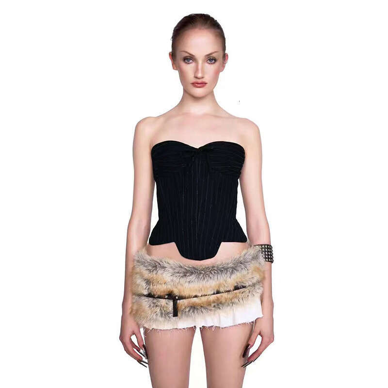 2024 Autumn Winter New Women's Solid Color Slim Street Fashion Off-Shoulder Tube Top Backless Vest 2df