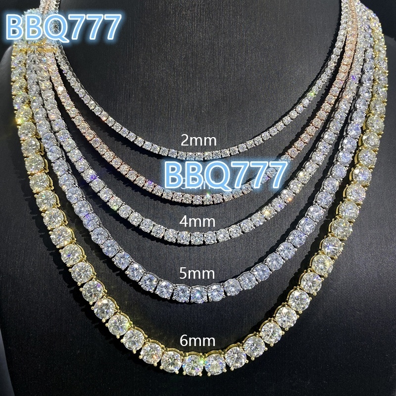 Hip Hop Jewelry designer bracelet 2.0mm-6.5mm Pass Diamond Tester Large Stock VVS Moissanite Diamond 925 Silver Iced Out Tennis Chain Necklaces
