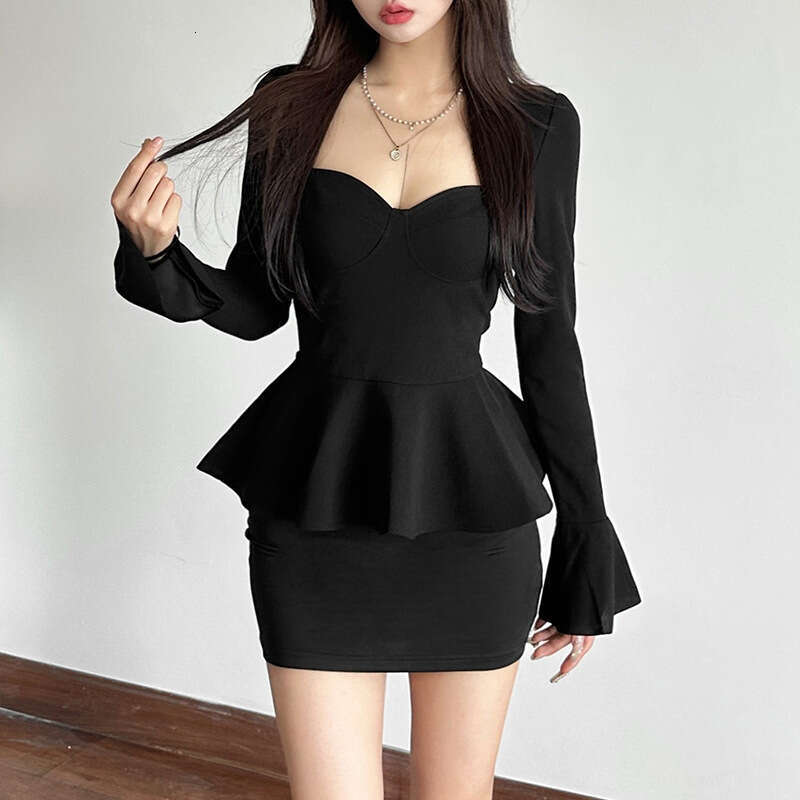 Women's Clothing 2024 Autumn Winter New Street Style Solid Color Sexy Long Sleeve U-Neck Slim Fit Top for Women dc7