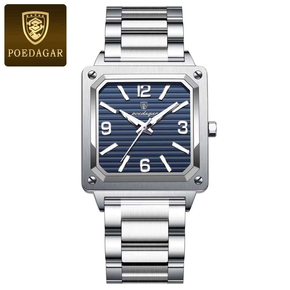 DHwatches POEDAGAR Casual Design Men's Square Business Quartz Wristwatch Waterproof Luminous Stainless Steel Men Watches Relogio Masculino