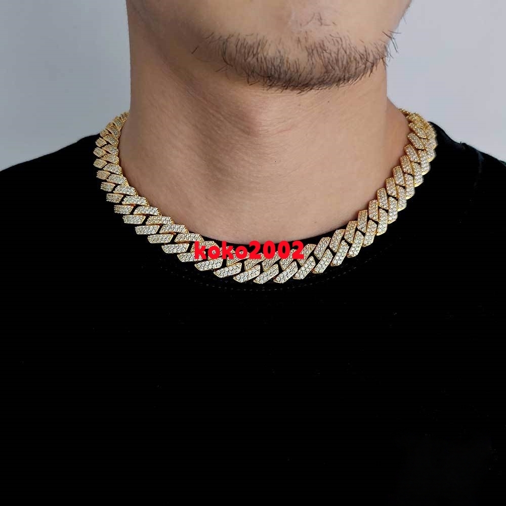 15mm Double Layer Moissanite Cuban Chain Necklace | S925 Sterling Silver Claw Setting Hip Hop Style