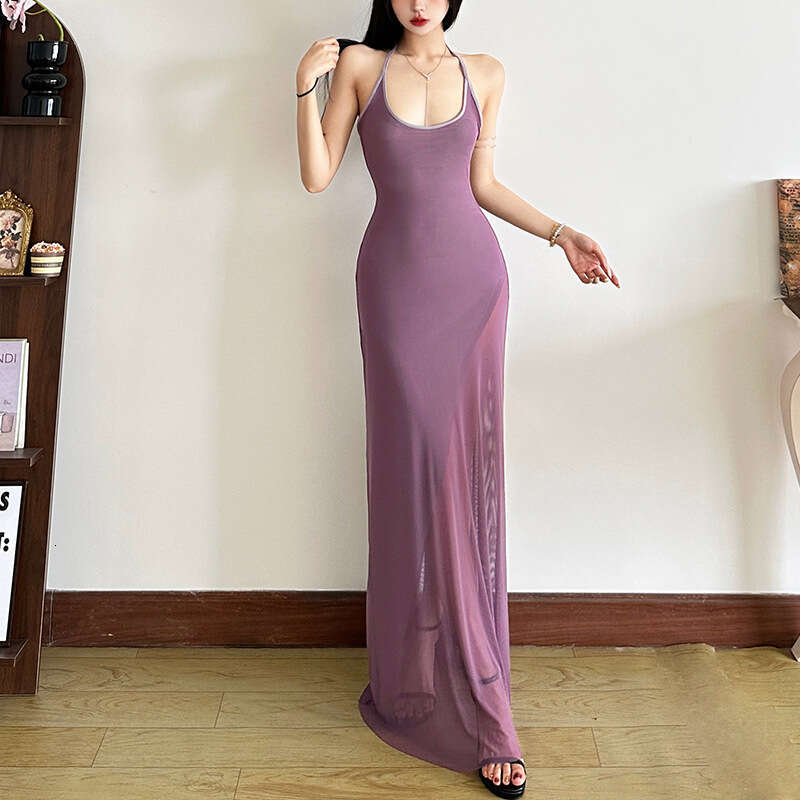2025 Spring New Women's Solid Color Slim High Waist Fashion U-Neck Strap Sleeveless Dress 5d2