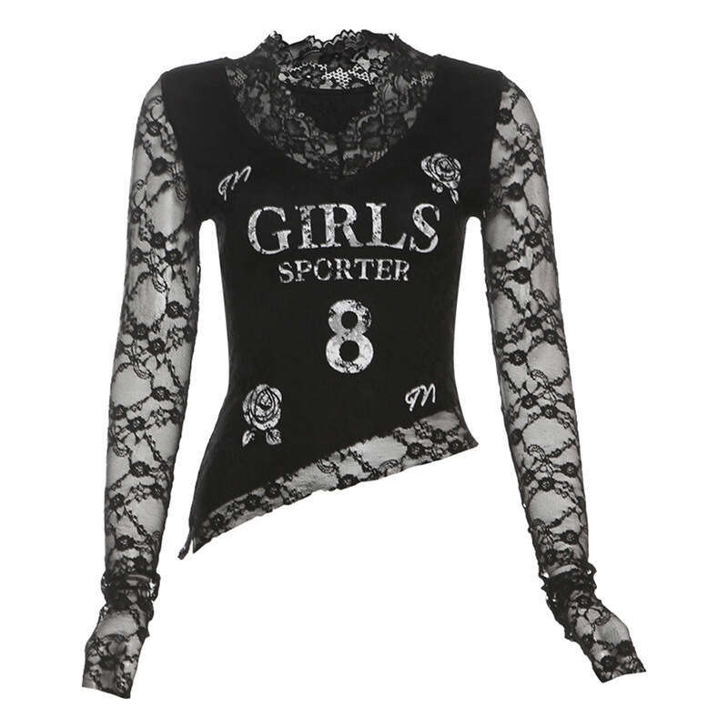 2024 Autumn New Women's Fashion Solid Color Slim Street Style V-Neck Long Sleeve Printed Top 55b