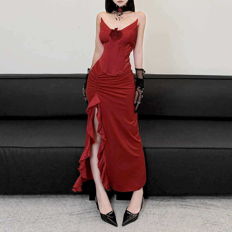 2024 Autumn New Women's Solid Color Slim Fashion High Waist Off-Shoulder Tube Dress 04f