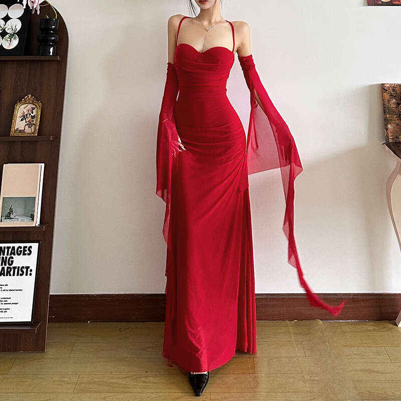 2024 Autumn Winter New Women's Solid Color Slim Fit High Waist Fashion Strapless Backless Dress 728