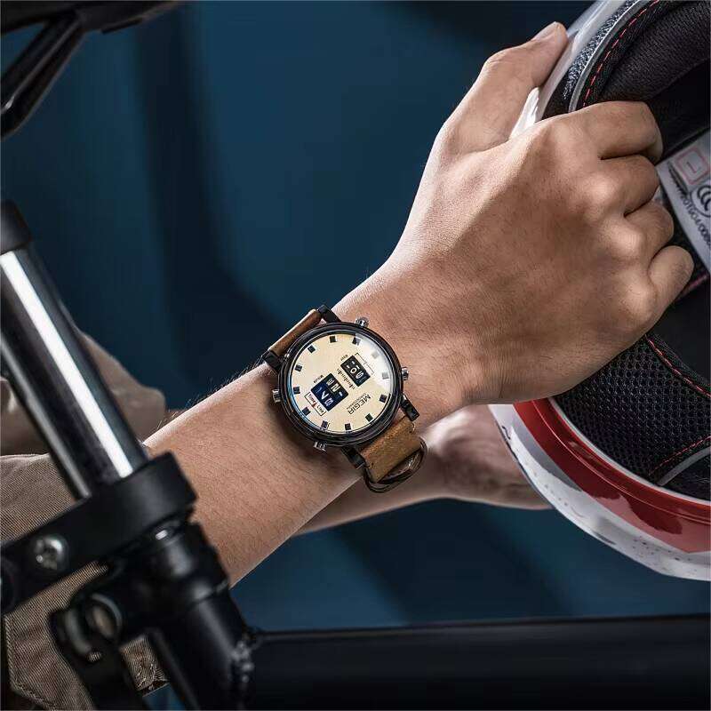 DHgargets MEGIR Men's Roller Watch - Unique Digital Display, 30M Waterproof, Leather Strap, Fashion Wristwatch