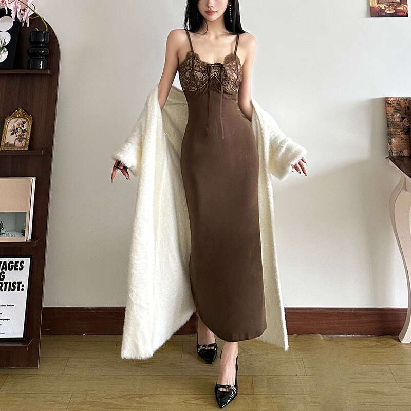 2024 Autumn New Women's Solid Color Slim High Waist Street Fashion Strap Sleeveless Dress 46f