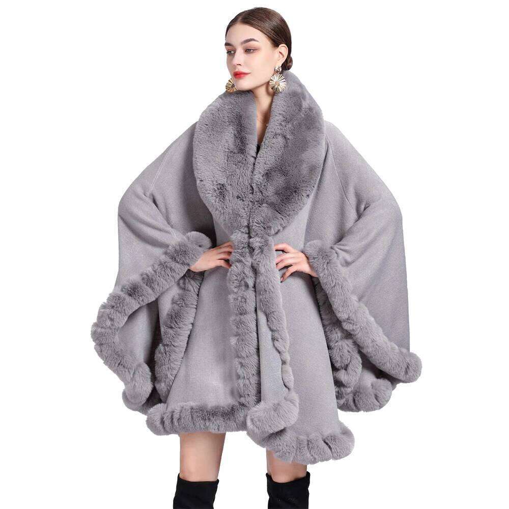 Designer Clothing 2025 Women's Rex Rabbit Faux Fur Shawl Lady Cashmere Feel Wrap Autumn Winter Solid Color Cloak Classic Warm Overcoat New In