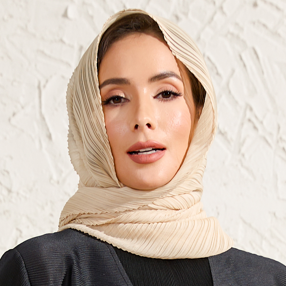 Pleated headscarf Ethnic Clothing New long women's Muslim headscarf, solid color pleated scarf