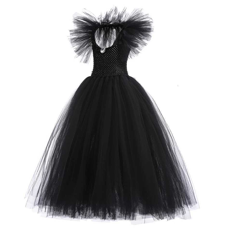 Child Halloween Costume Evil Witch Cosplay Clothes Girl Disguise Dress Kids Maleficent Black Tulle Outfits Fantasy Par Clothes Z250725