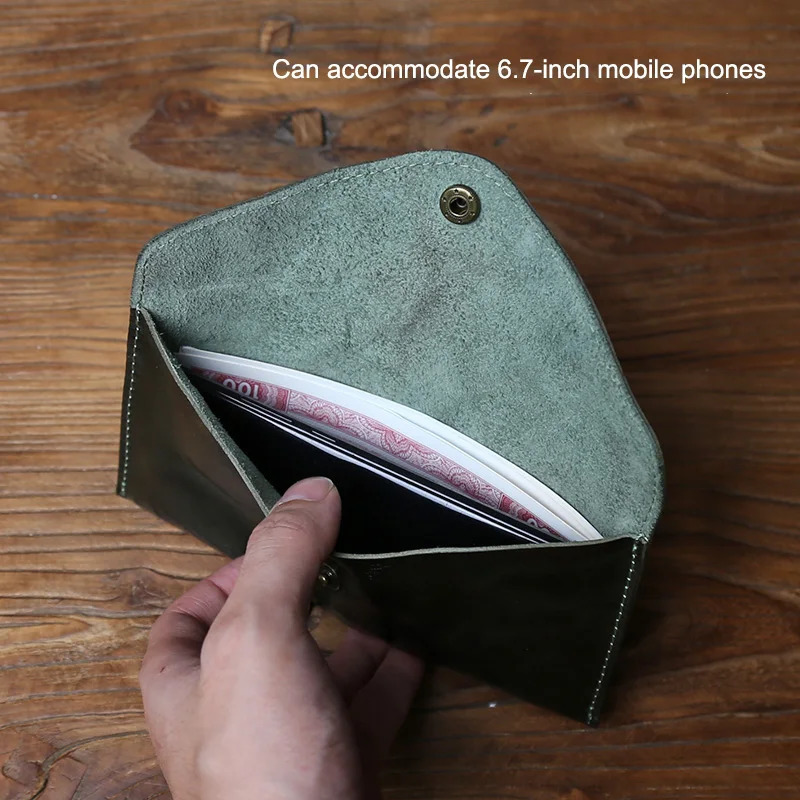 JLFGPJ Classic Mens Genuine Leather Long Clutch Vegetable Tanned Top Layer Cowhide Simple Buckle Envelope Wallet 250723