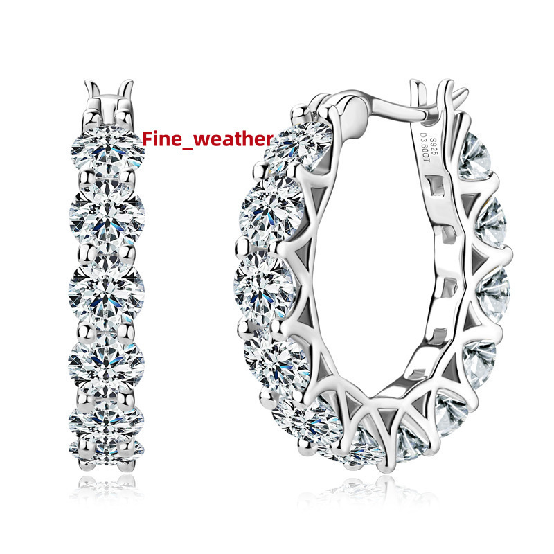 S925 Sterling Silver Exquisite Jewelry Rhodium Plated Hoop Earrings Luxury 7.2CT4MM Full Moissanite Diamond Earrings for Women