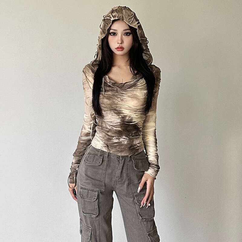 INS2024 Autumn New Women's Solid Color Slim Street Fashion Hooded Long Sleeve Top 6d9