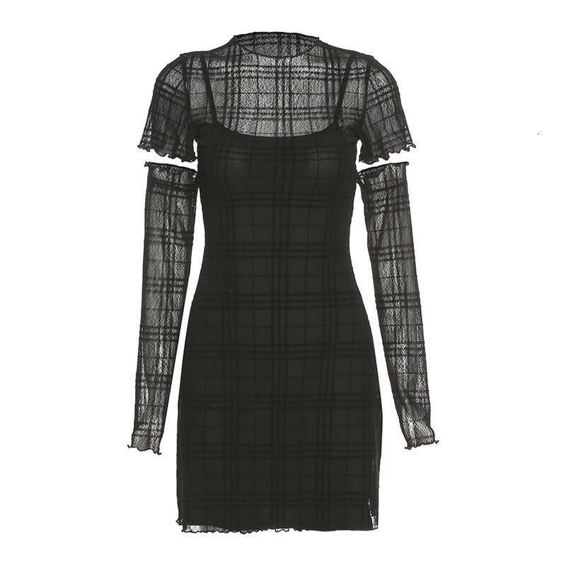 2020 Autumn Winter New Women's Slim Fit High Waist Bodycon Fashion Plaid Three-Piece Dress Set 8a2